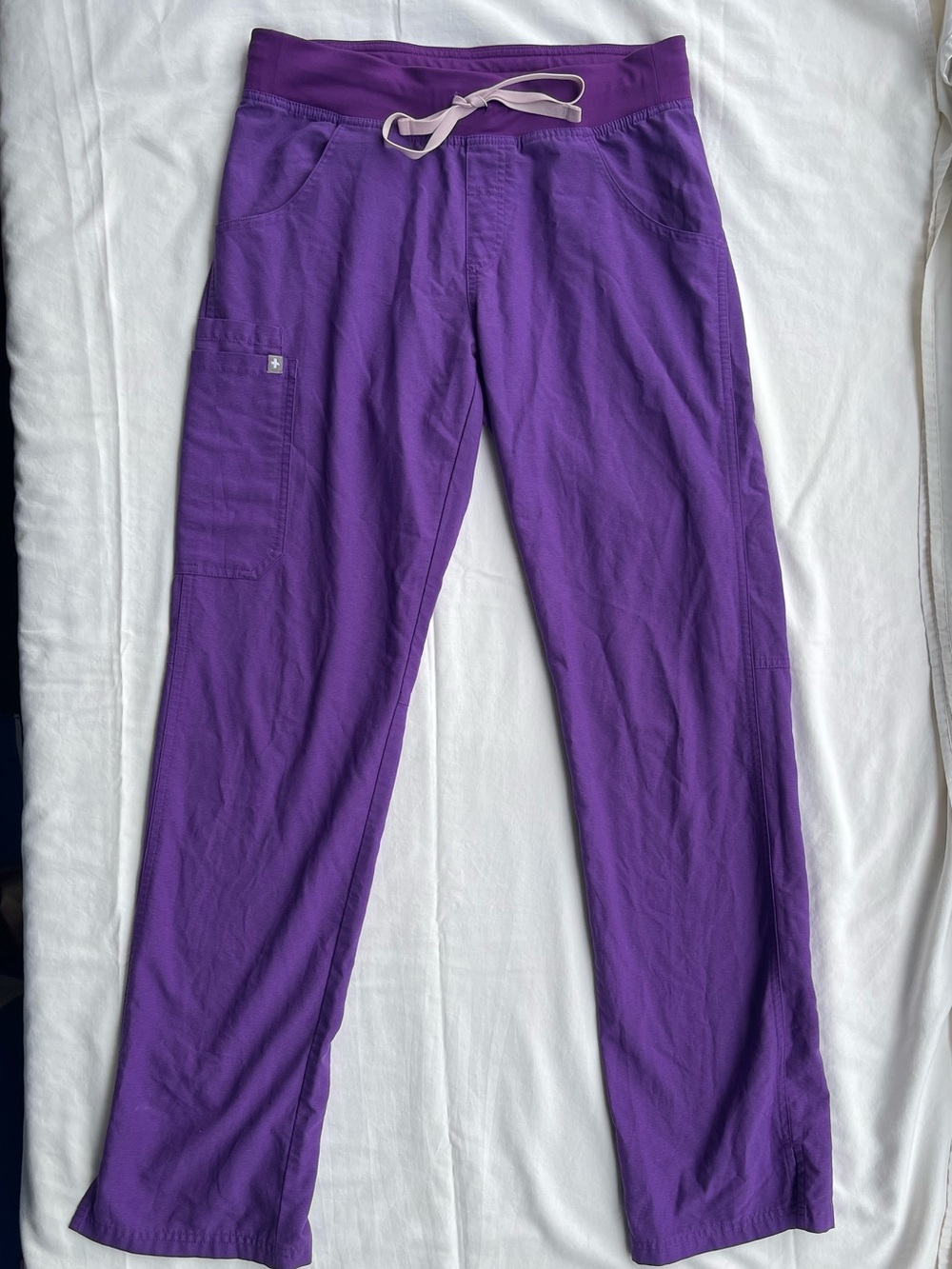 Figs Women's Purple Drawstring Scrub Joggers with Pink Tie